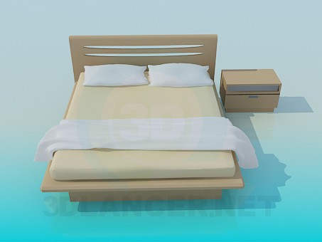 3d модель Двуспальная кровать и тумба – превью