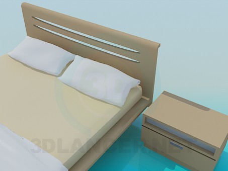3d модель Двуспальная кровать и тумба – превью 3d модель Двуспальная кровать и тумба – превью