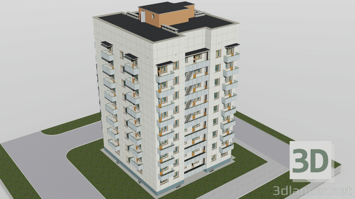 Edificio de nueve pisos Chelyabinsk 60 años de octubre 3D modelo Compro - render
