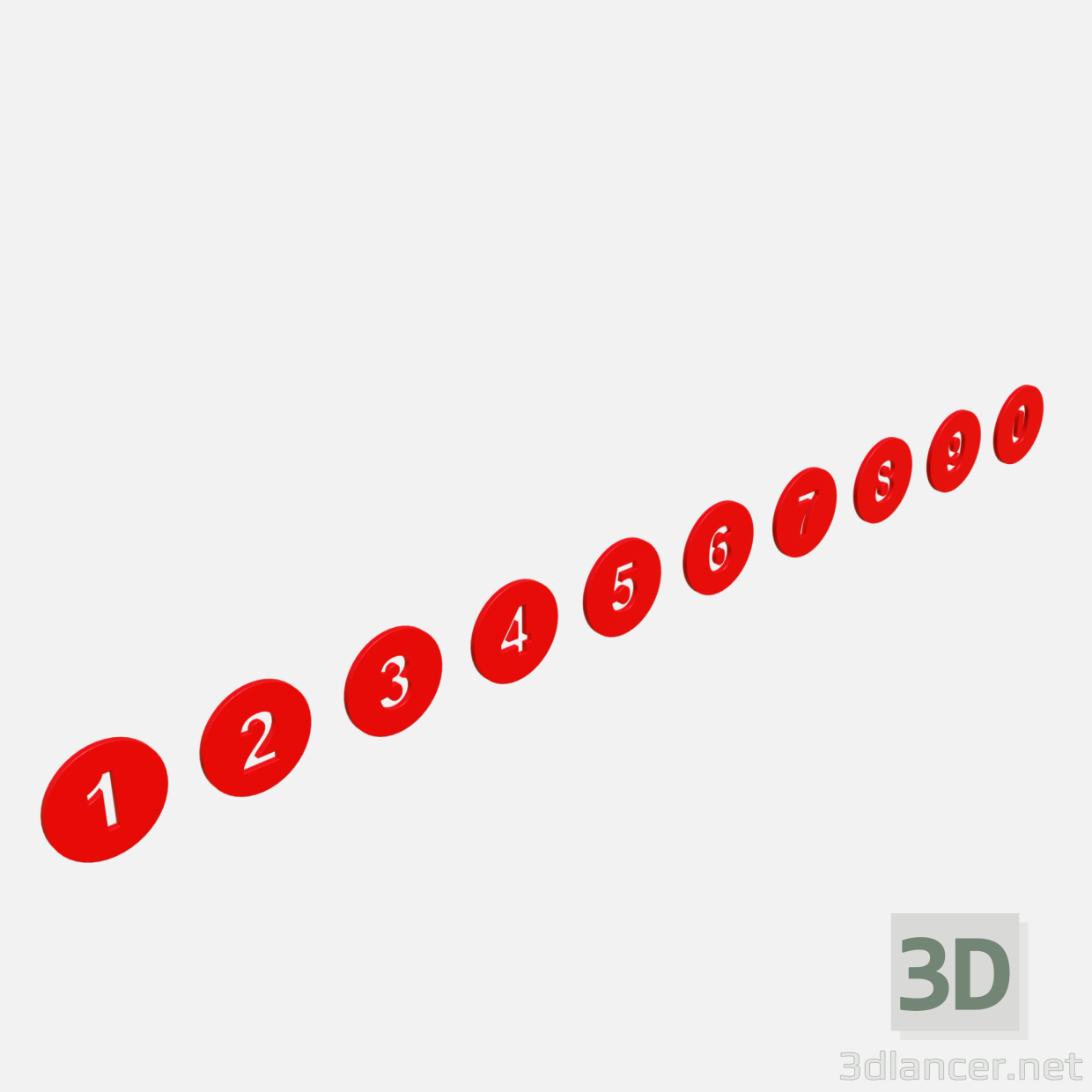 3d Collection of round numbers red model buy - render