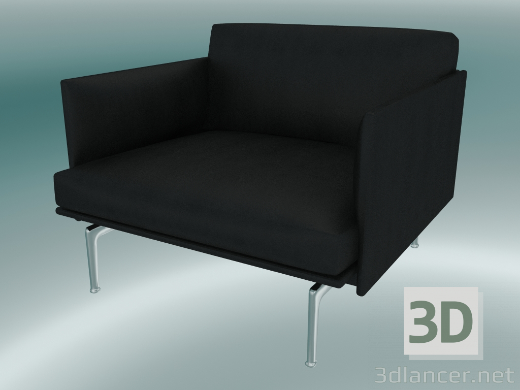 3d model Contorno del sillón (cuero negro refinado, aluminio pulido) - vista previa