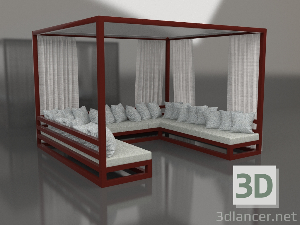 3D Modell Sofa mit Vorhängen (Weinrot) - Vorschau