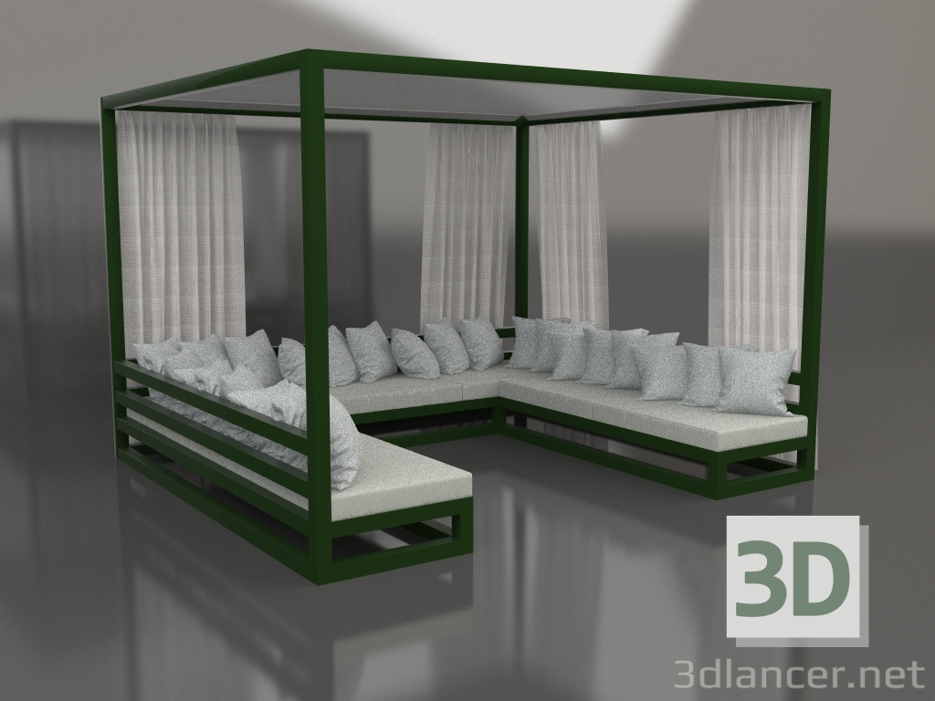 modello 3D Divano con tende (Verde bottiglia) - anteprima