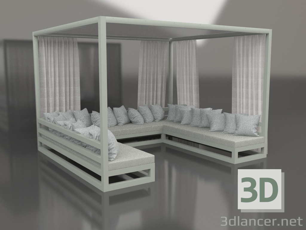 3D Modell Sofa mit Vorhängen (Zementgrau) - Vorschau