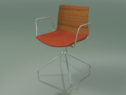 Cadeira 0455 (giratória, com braços, com almofada para assento, efeito teca)