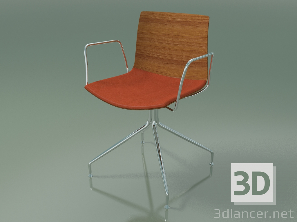 modèle 3D Chaise 0455 (pivotante, avec accoudoirs, avec coussin d'assise, effet teck) - preview