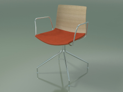 Sandalye 0455 (döner, kolçaklı, oturma minderli, ağartılmış meşe)