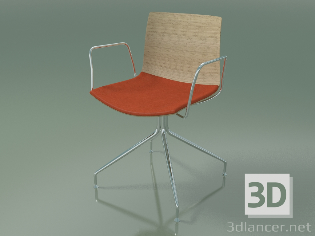 Modelo 3d Cadeira 0455 (giratória, com braços, com almofada para assento, em carvalho branqueado) - preview