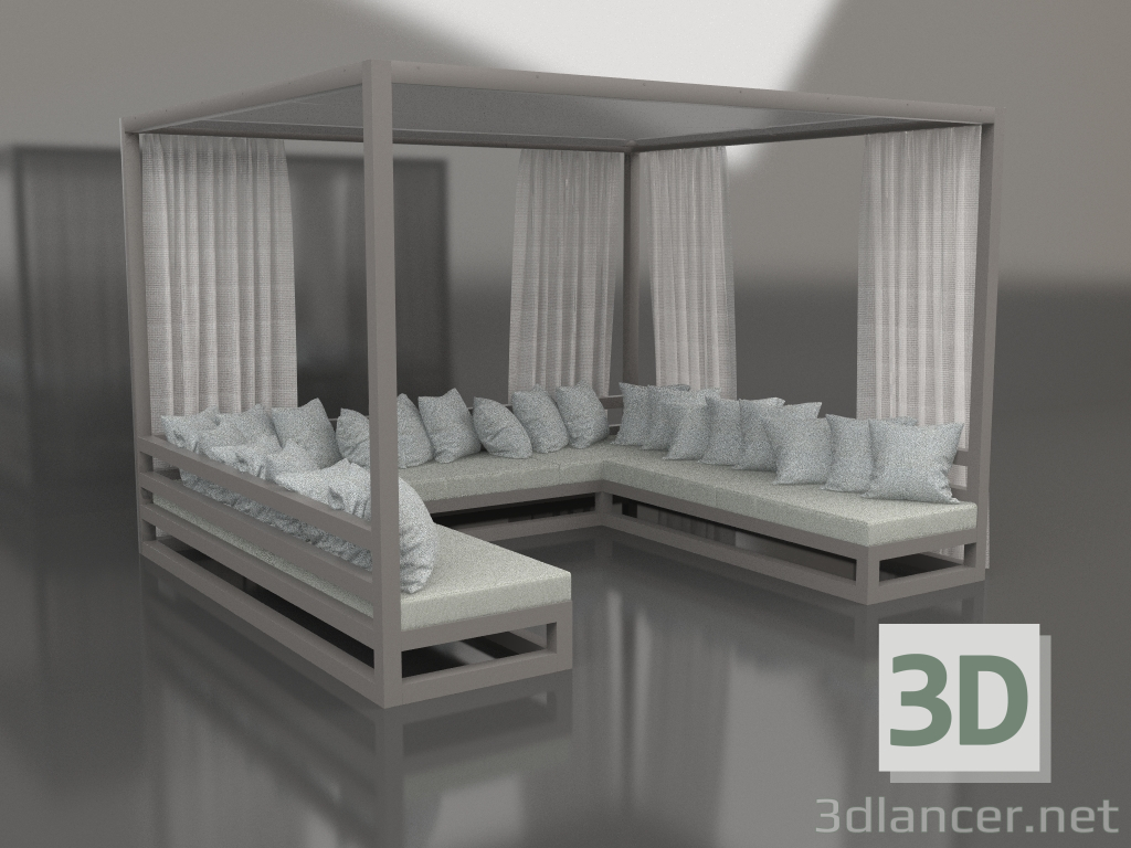 modèle 3D Canapé avec rideaux (gris quartz) - preview