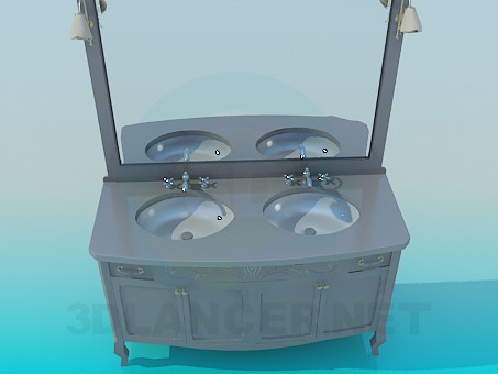 3d model Double washbasin with mirror - preview 3d model Double washbasin with mirror - preview