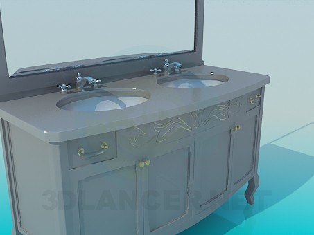 3d model Double washbasin with mirror - preview 3d model Double washbasin with mirror - preview