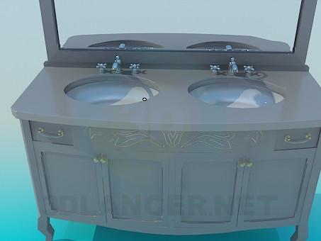 3d model Double washbasin with mirror - preview 3d model Double washbasin with mirror - preview