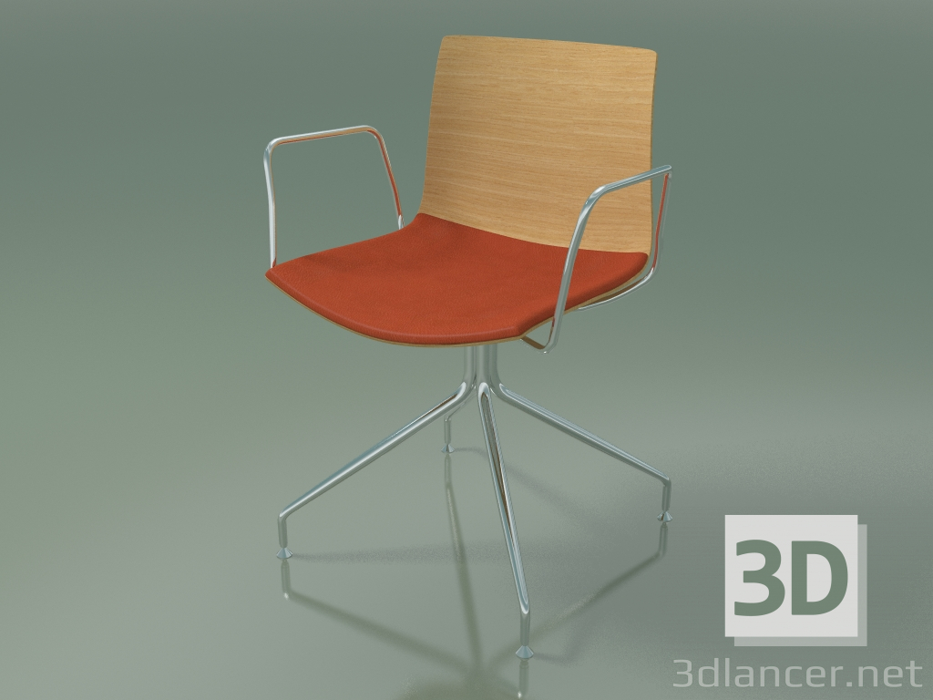 3d модель Стілець 0455 (обертається, з підлокітниками, з подушкою на сидінні, natural oak) – превью