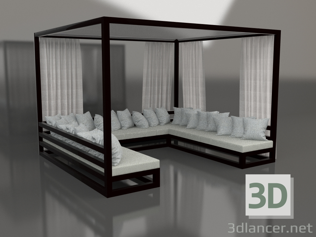 modello 3D Divano con tende (Nero) - anteprima