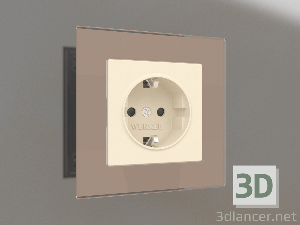 3d model Socket with grounding and shutters (ivory matt) - preview