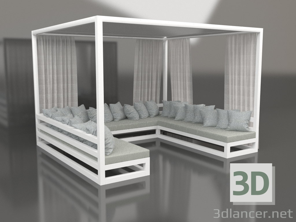 modèle 3D Canapé avec rideaux (Blanc) - preview