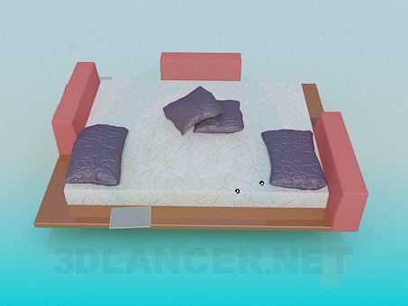 3d модель Кровать с деревянными подставками – превью 3d модель Кровать с деревянными подставками – превью