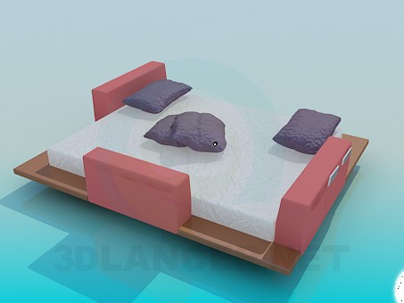 3d модель Кровать с деревянными подставками – превью 3d модель Кровать с деревянными подставками – превью