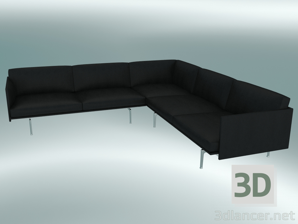 Modelo 3d Contorno do sofá de canto (refinar couro preto, alumínio polido) - preview