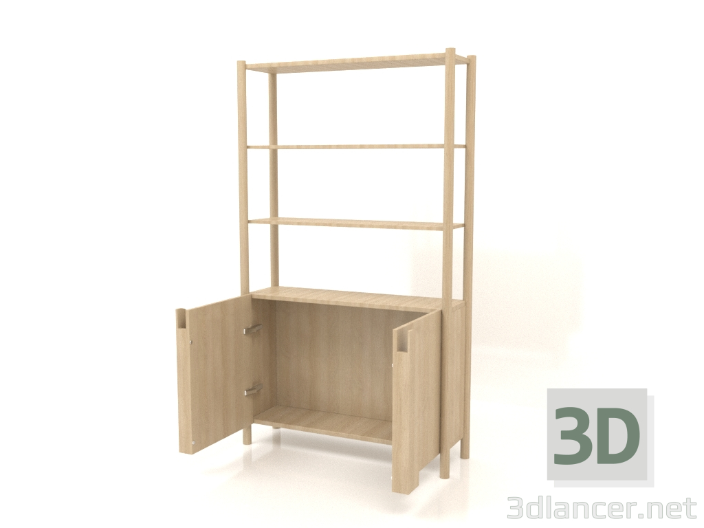 modello 3D Rack ST 05 (con ante aperte, 1000x300x1725, legno bianco) - anteprima