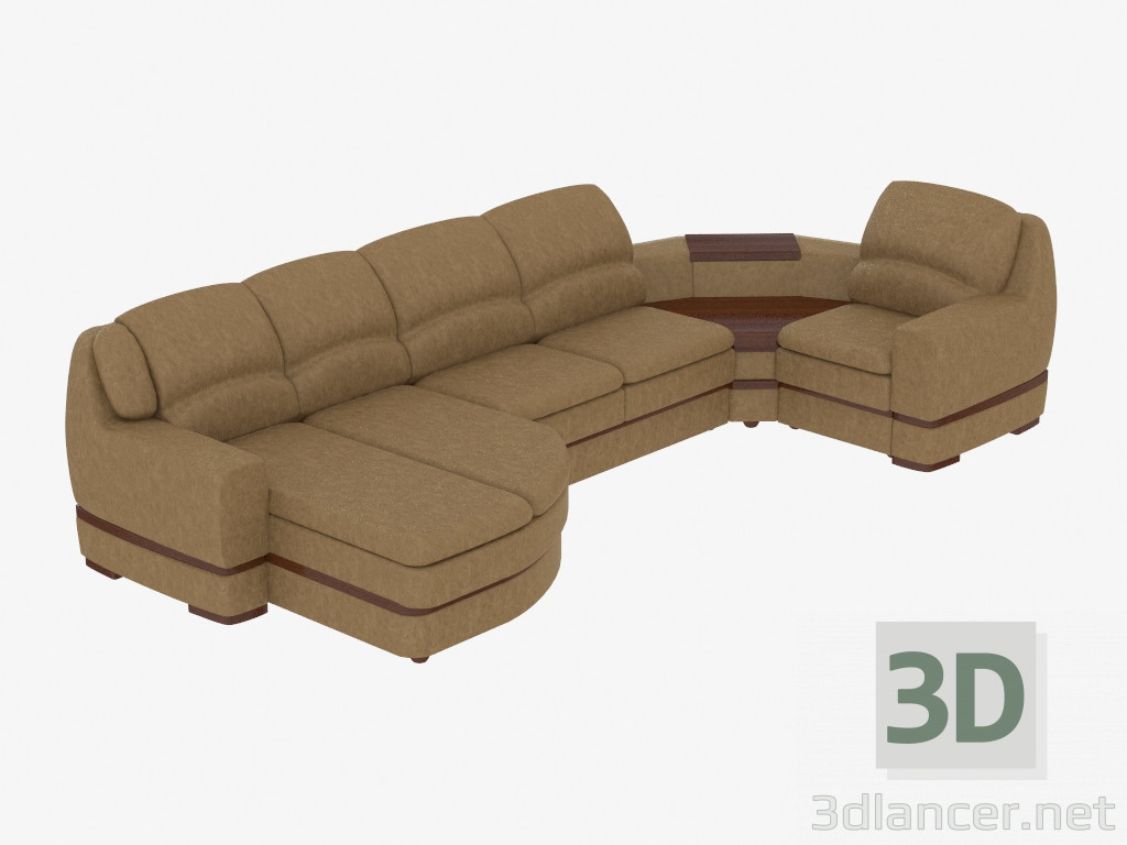 modèle 3D Canapé en cuir avec table basse et bar - preview