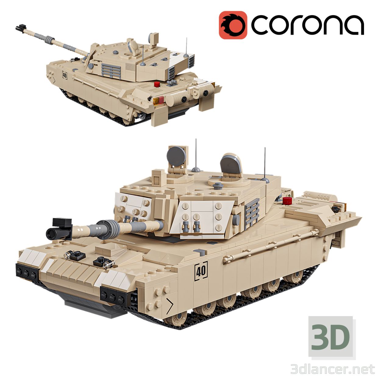 3d Challenger 2 Lego Tank model buy - render