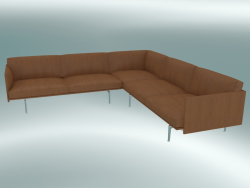 Contorno del sofá de la esquina (cuero de coñac refinado, aluminio pulido)