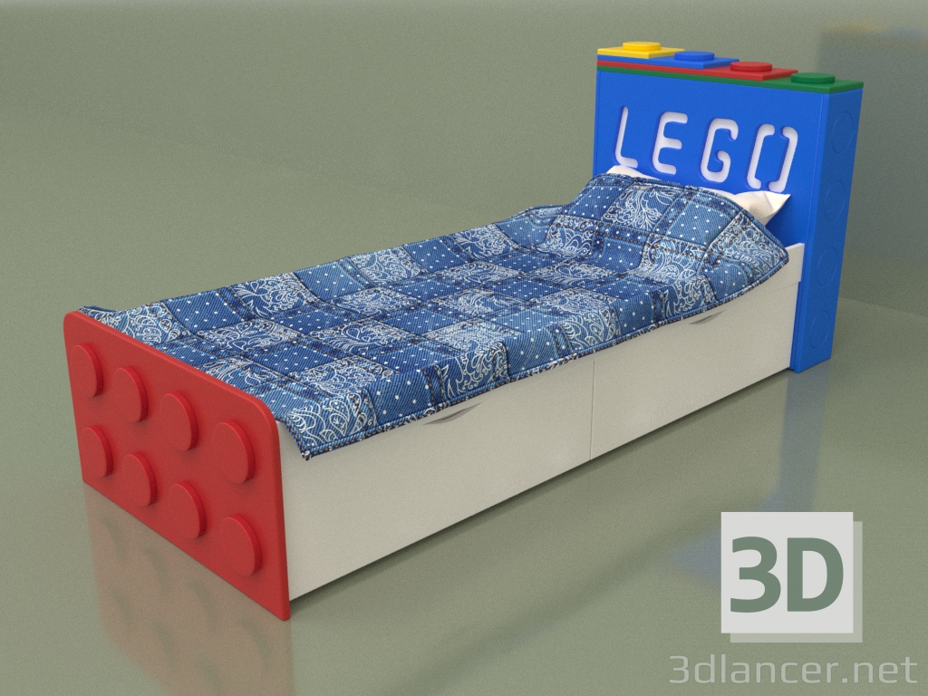 3 डी मॉडल 2 दराज के साथ किशोर बिस्तर - पूर्वावलोकन