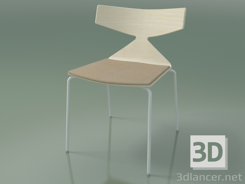 3d model Stackable chair 3710 (4 metal legs, with cushion, White, V12) - preview