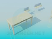 Desk, shelves, table with storage compartment