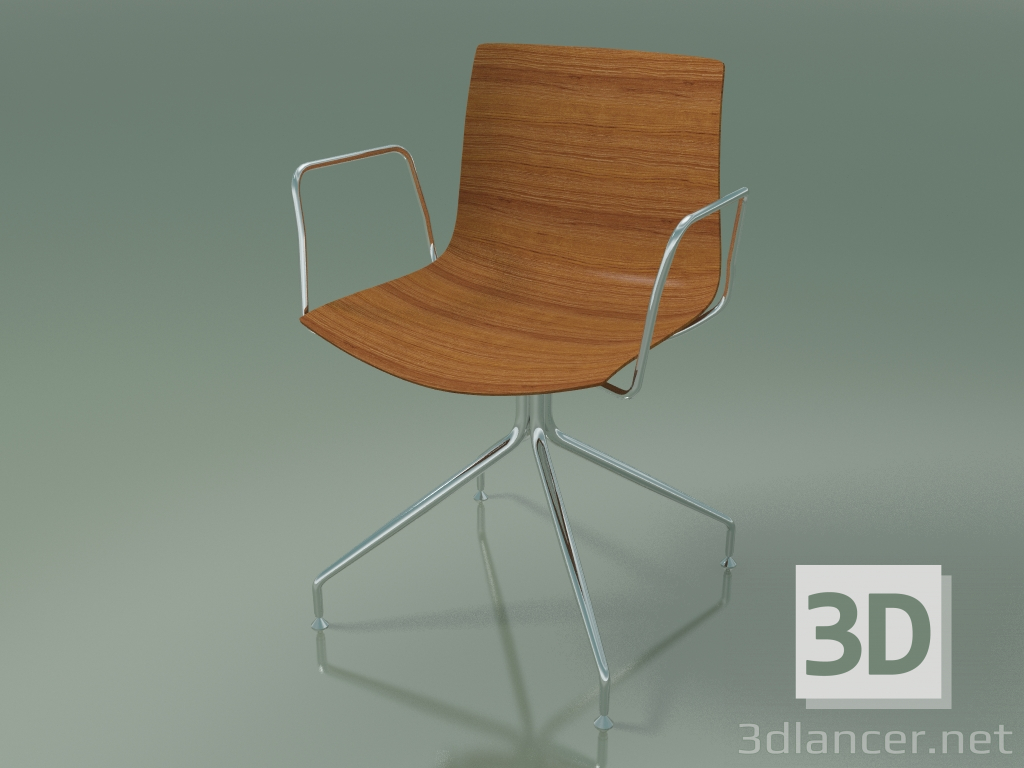 modèle 3D Chaise 0357 (pivotante, avec accoudoirs, sans rembourrage, effet teck) - preview