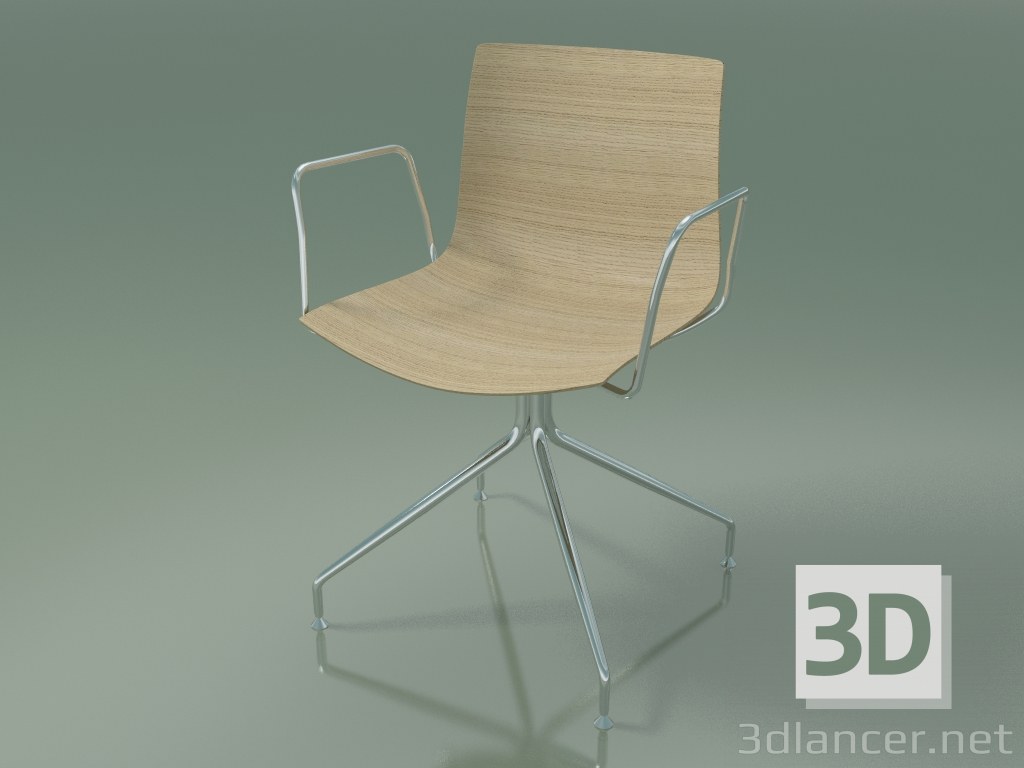 Modelo 3d Cadeira 0357 (giratória, com braços, sem estofamento, em carvalho branqueado) - preview
