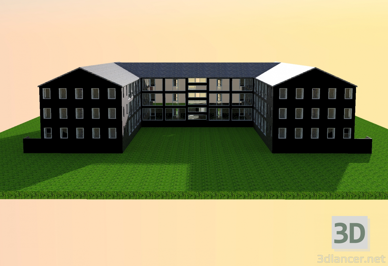 3d model Three-storey building | 53624 | 3dlancer.net
