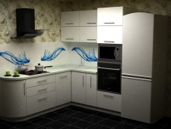 Eğri elemanları ile akrilik plastikten yapılmış mutfak