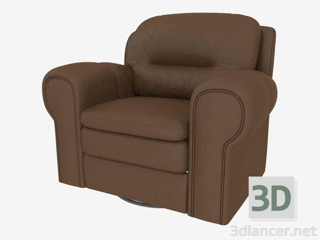 3d модель Кресло в обивке из коричневой кожи с подставкой для ног – превью