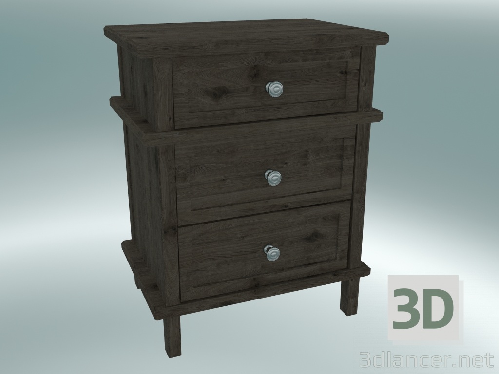 3d model Cambridge bedside table with 3 drawers small (Dark Oak) - preview