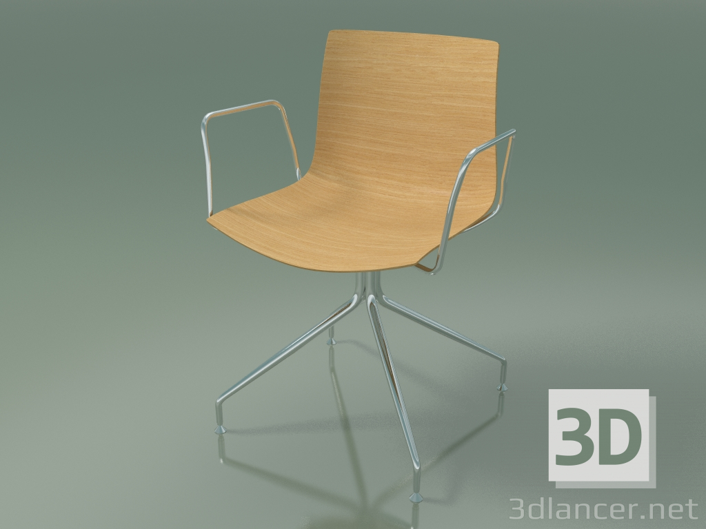 3d model Chair 0357 (swivel, with armrests, without upholstery, natural oak) - preview