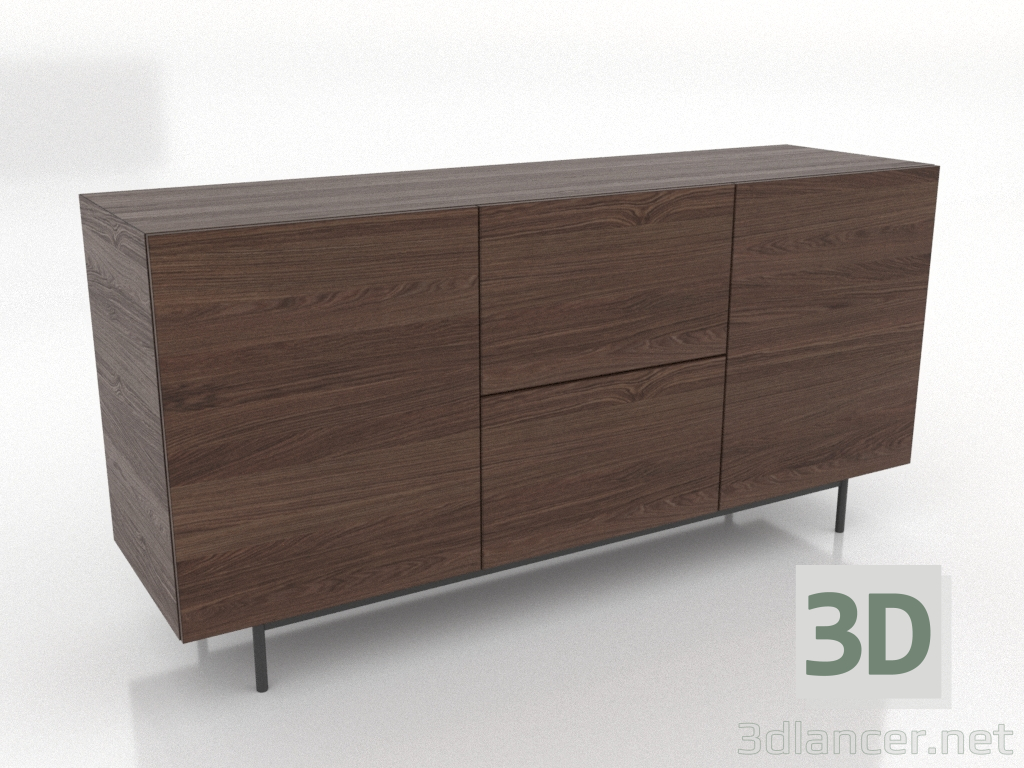 modello 3D Cassettiera 2 1600 mm (noce scuro) - anteprima modello 3D Cassettiera 2 1600 mm (noce scuro) - anteprima
