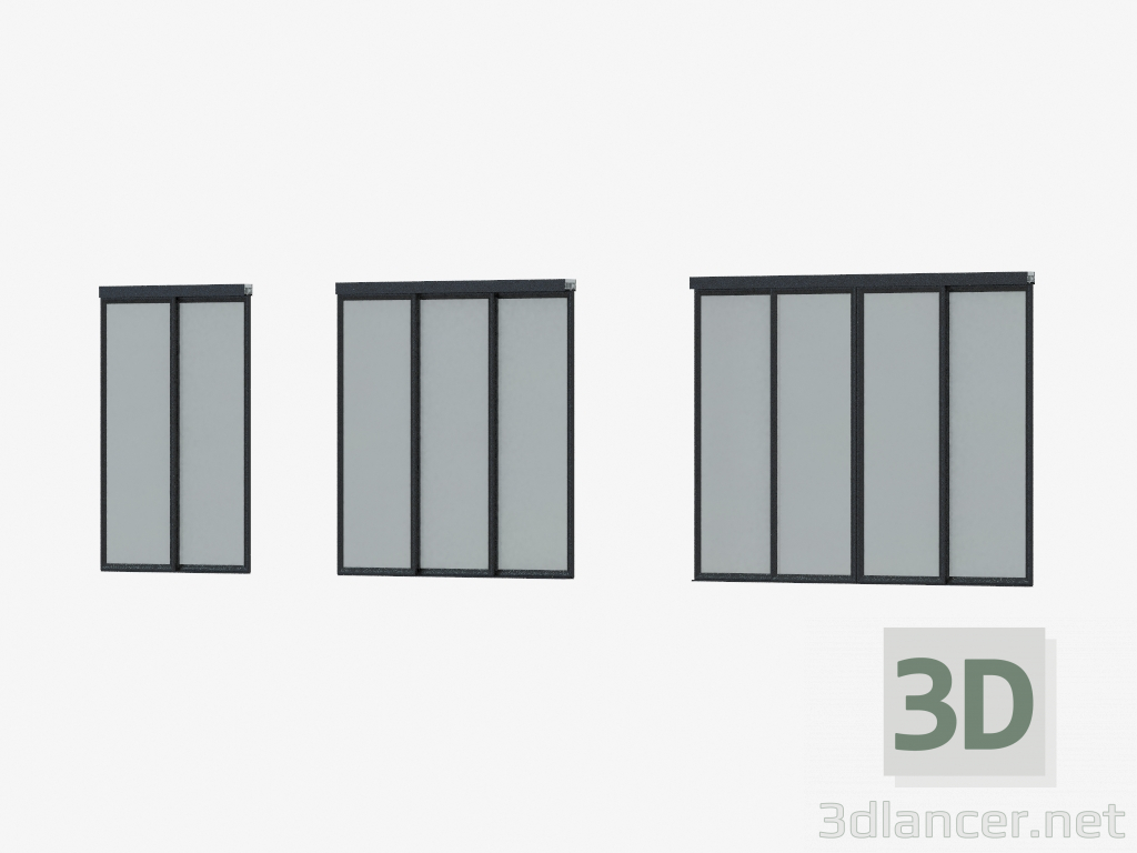 3d model Partición de interroom de A7 (vidrio plateado SSS negro) - vista previa