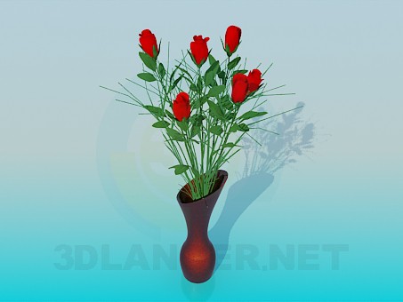 modello 3D Rose in un vaso - anteprima