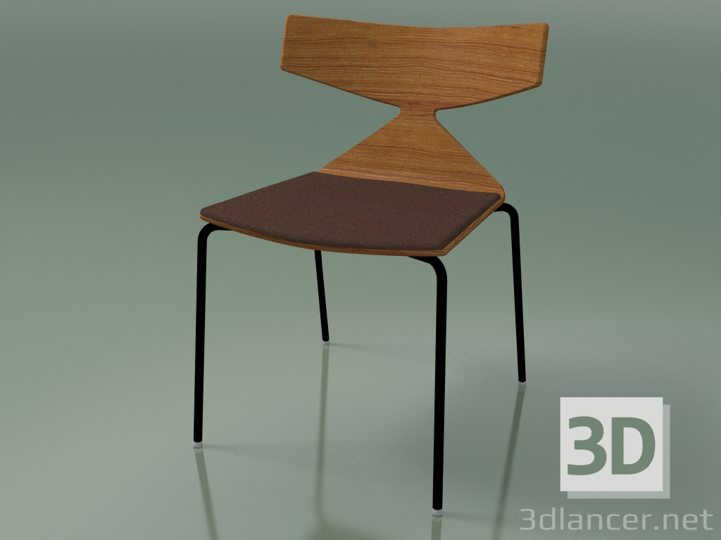 3D Modell Stapelbarer Stuhl 3710 (4 Metallbeine, mit Kissen, Teak-Effekt, V39) - Vorschau
