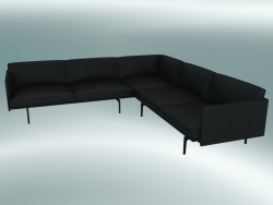 Contorno del sofá de la esquina (cuero negro refinado, negro)