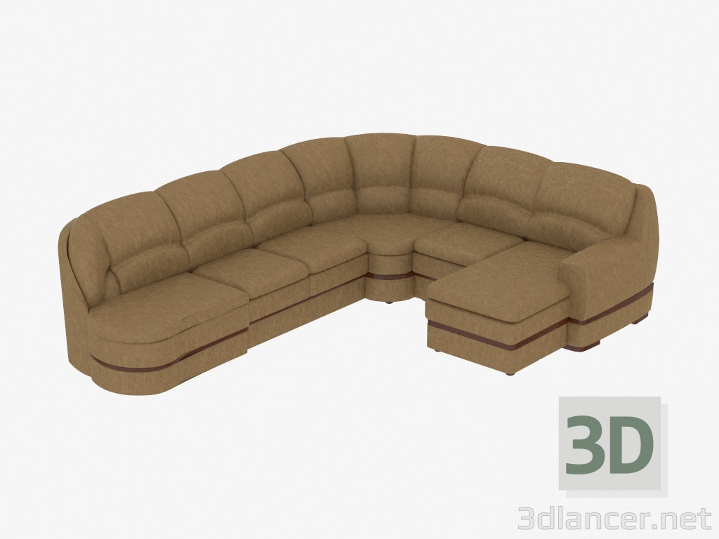 Modelo 3d sofá de canto de couro Modular - preview