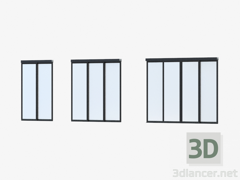 modèle 3D Cloison interroom de A7 (verre blanc noir) - preview