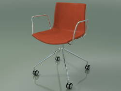 Cadeira 0330 (4 rodízios, com braços, com acabamento frontal, efeito teca)