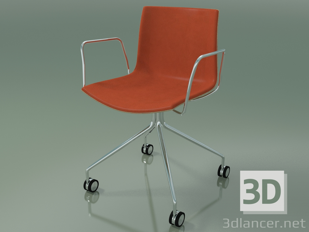 Modelo 3d Cadeira 0330 (4 rodízios, com braços, com acabamento frontal, em carvalho branqueado) - preview