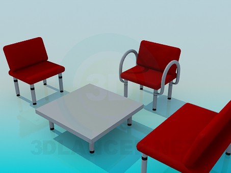 3d model Coffee table with chairs - preview 3d model Coffee table with chairs - preview