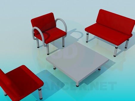 3d model Coffee table with chairs - preview 3d model Coffee table with chairs - preview