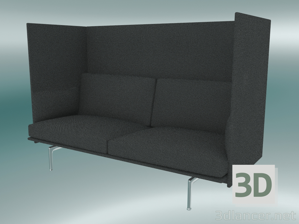 modello 3D Divano doppio con schienale alto Outline (Hallingdal 166, alluminio lucidato) - anteprima