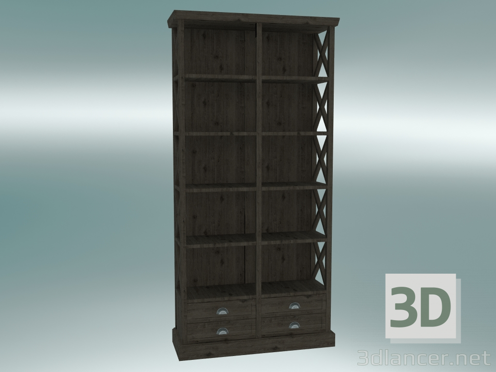 modèle 3D Bibliothèque Cambridge avec 4 tiroirs petit (Chêne foncé) - preview